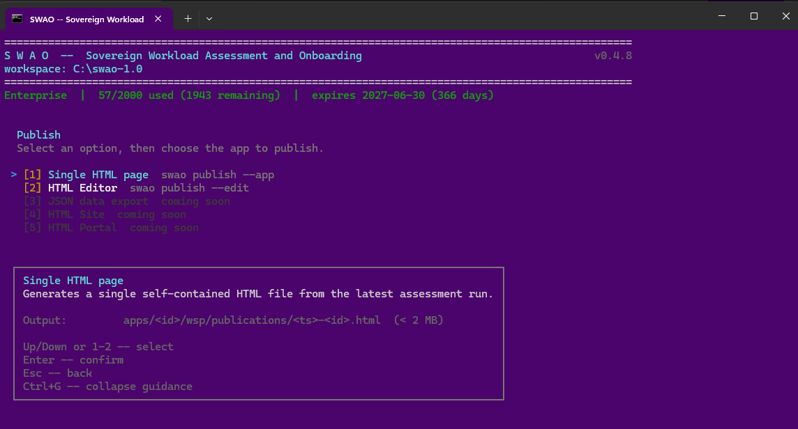 SWAO TUI Publish HTML screen