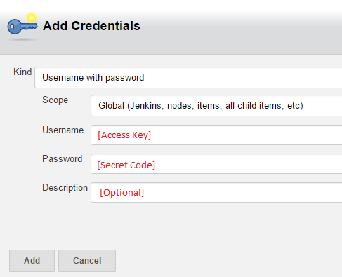 Image showing what details to fill out when adding credentials for loading platform extension.